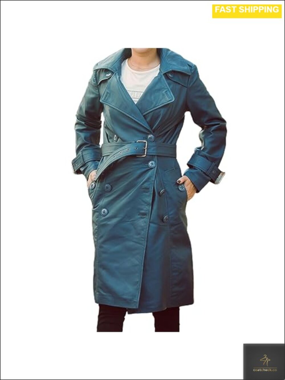 Double Breasted Lambskin Leather Trench Coat with Belt